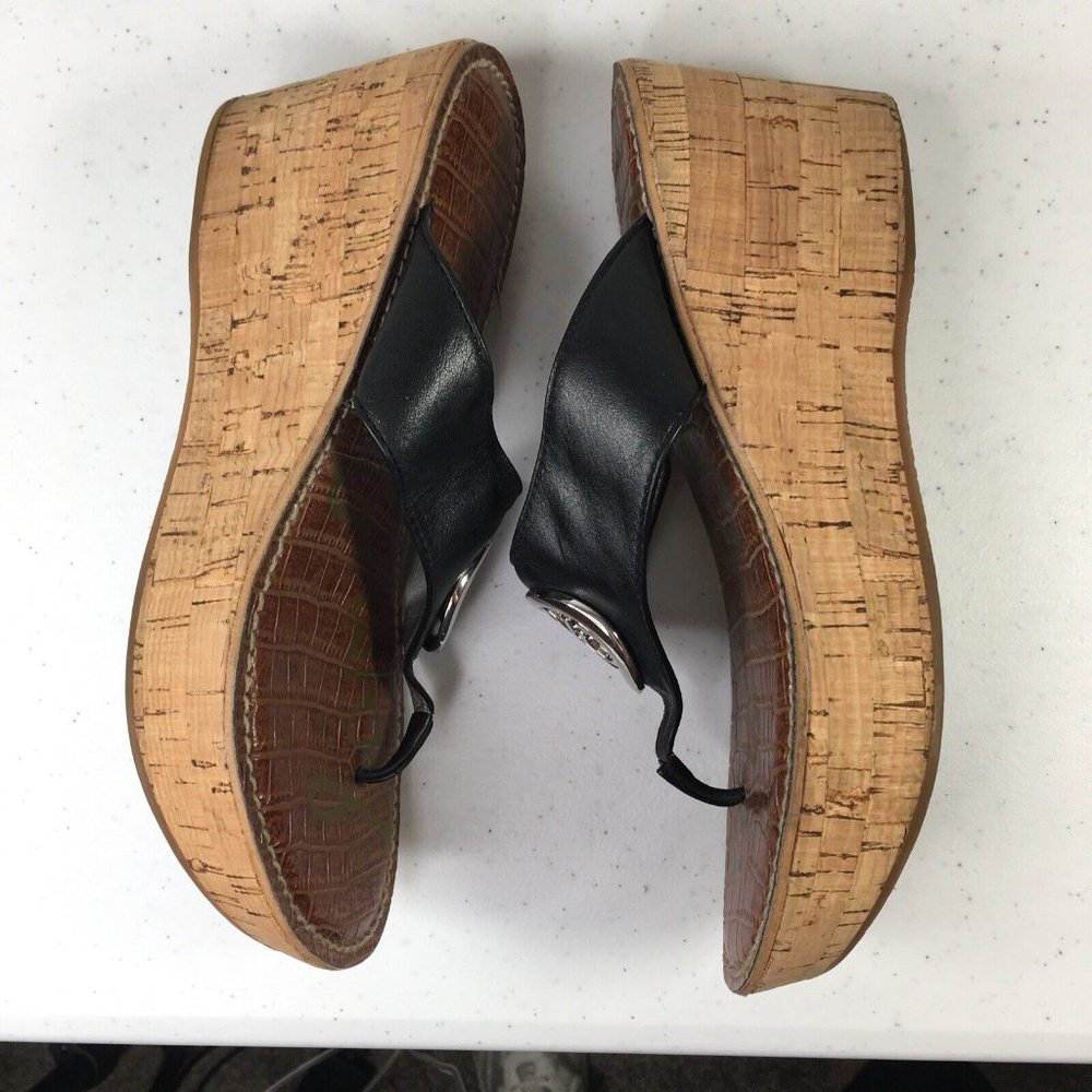 Sam Edelman 6.5 M Ruth Sandals Shoes Thong Platform Wedge Leather Black Cork